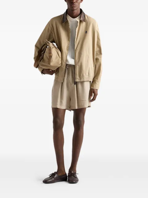 Prada logo-embroidered leather-collar jacket