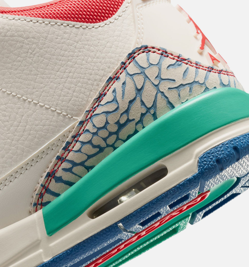 Air Jordan 3 Retro Play Your Way Youth Sneakers - Chalk/Track Red/True Blue/Kinetic Green