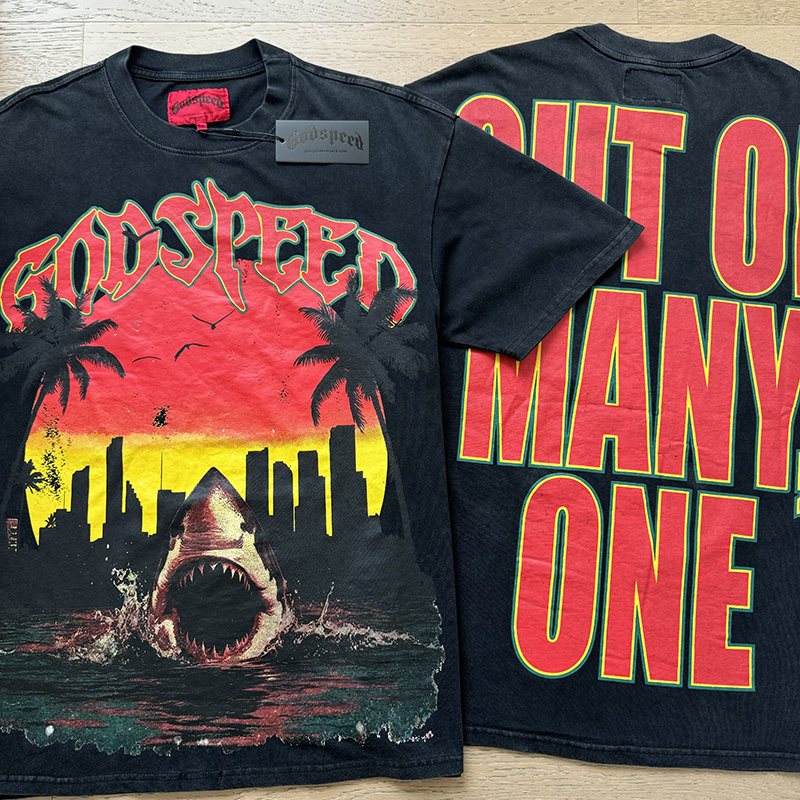 Godspeed Shark Sunset Graphic T-Shirt