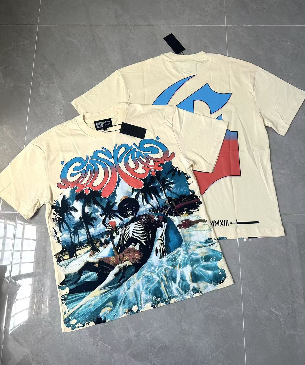 Godspeed Beach Skeleton Graphic T-Shirt