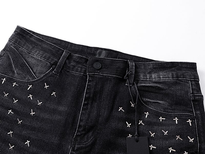 R+A Cross-Stud Washed Black Jeans