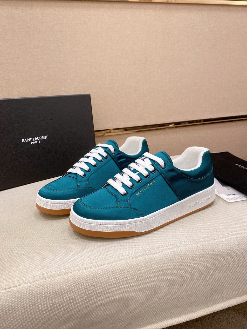 Saint Laurent Teal Blue Perforated Low-Top Sneakers