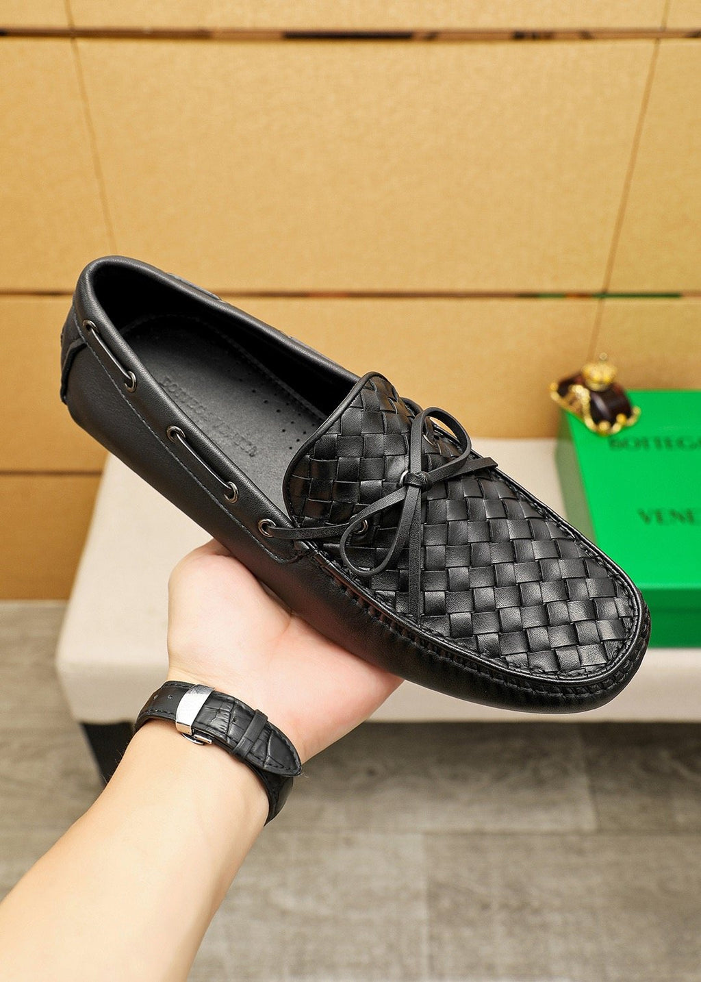 Bottega Veneta Black Woven Slip-On Loafers