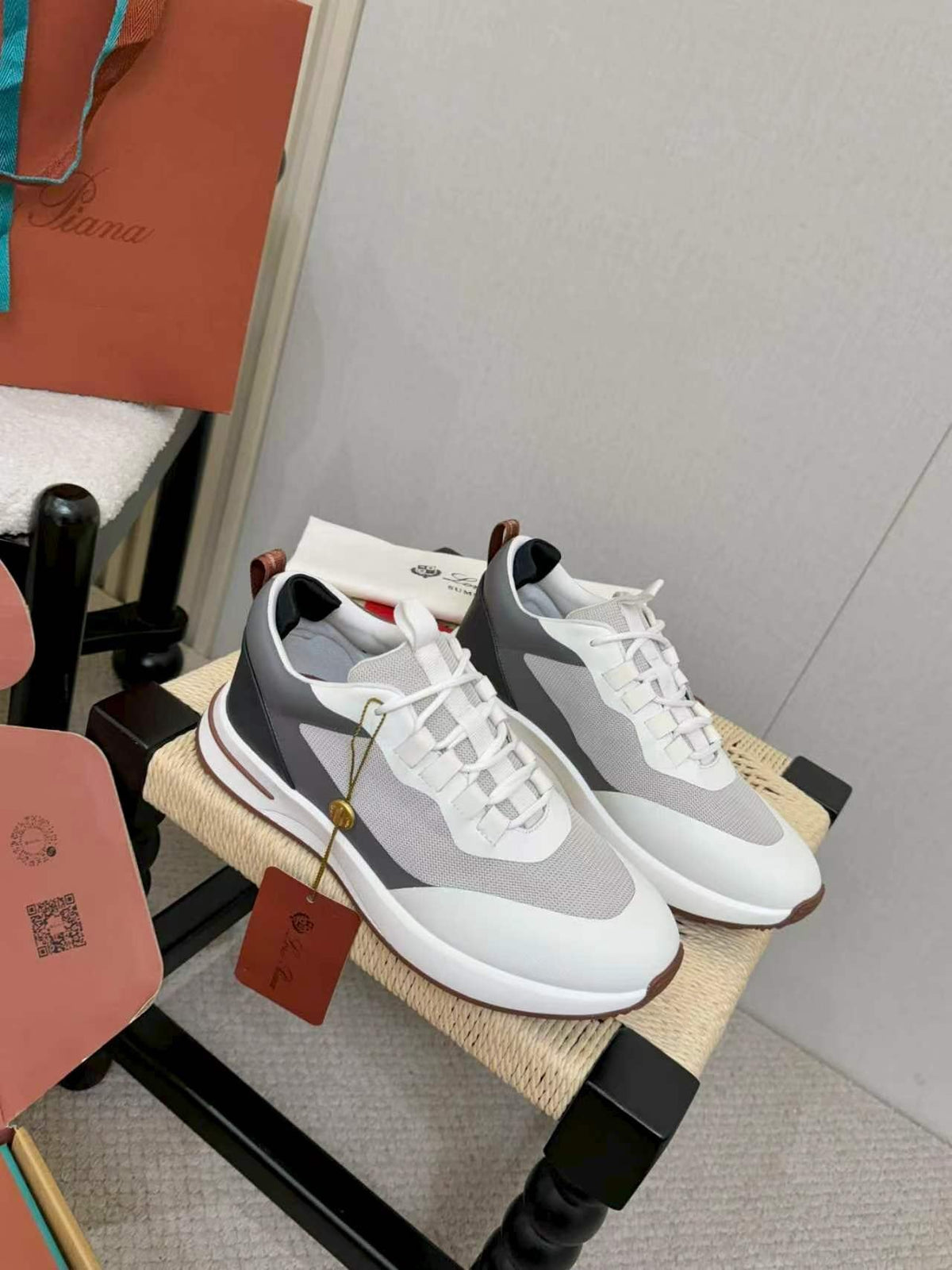 Loro Piana Men's White & Gray Low-Top Sneakers