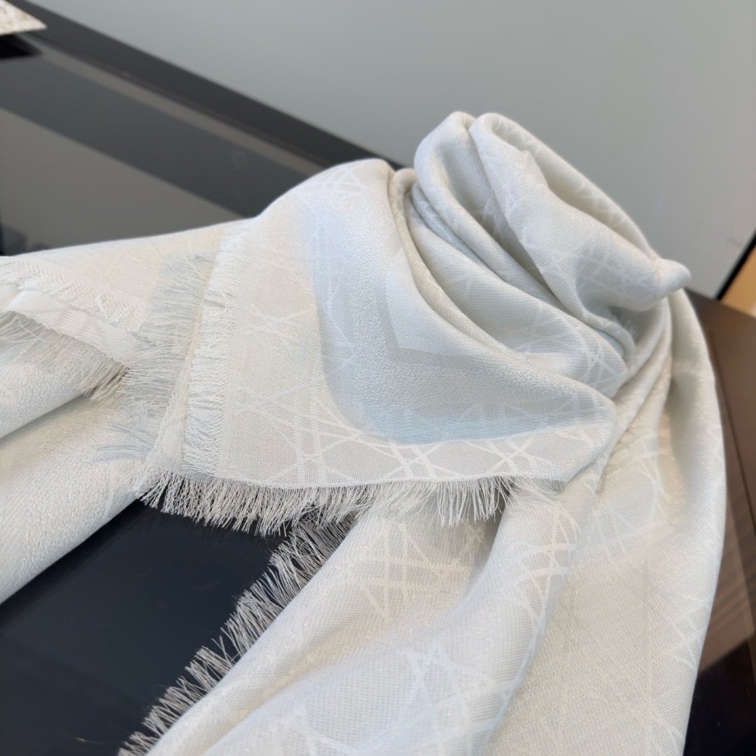 Dior White Geometric Fringed Scarf