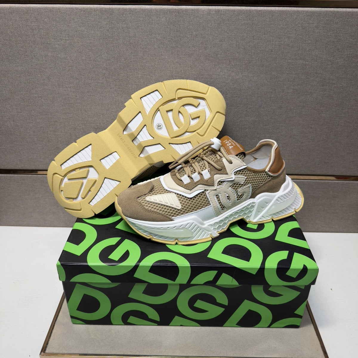 Dolce & Gabbana Taupe Mesh Panel Sneakers