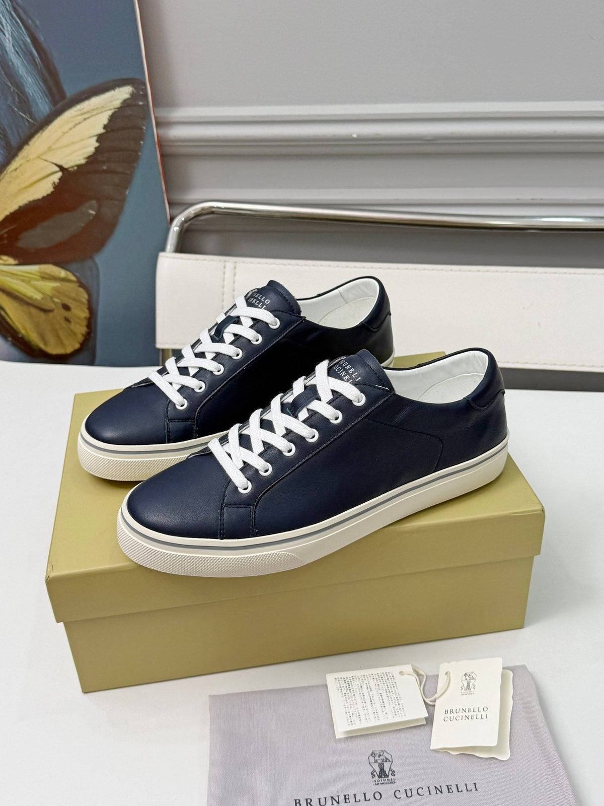 Brunello Cucinelli Navy Leather Low-Top Sneakers