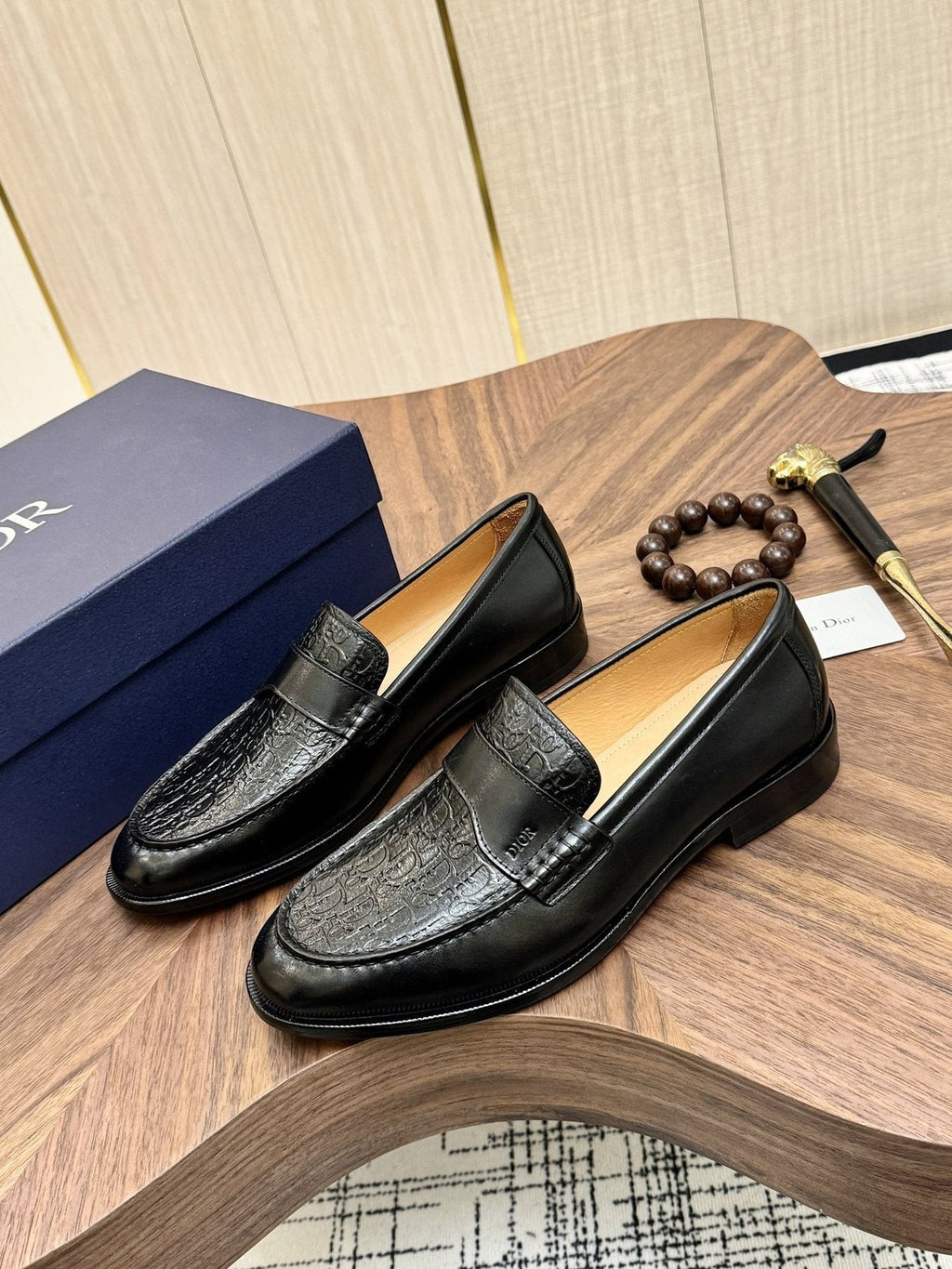 Dior Textured Leather Loafers - Black and Dark Gray