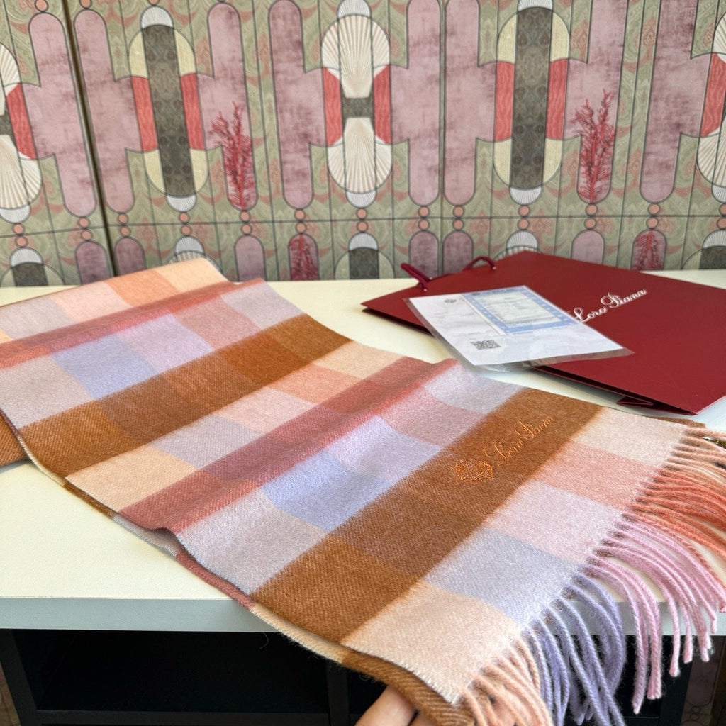 Loro Piana Pink Tan Lavender Plaid Scarf