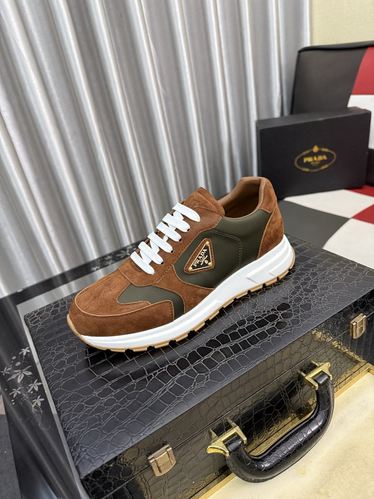Prada Men's Triangle Badge Low-Top Sneakers - Lace-Up Closure