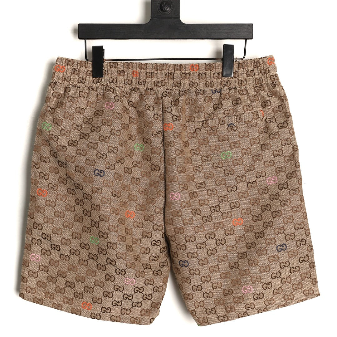 Gucci Allover Double-G-Style Color-Accent Drawstring Shorts - Tan